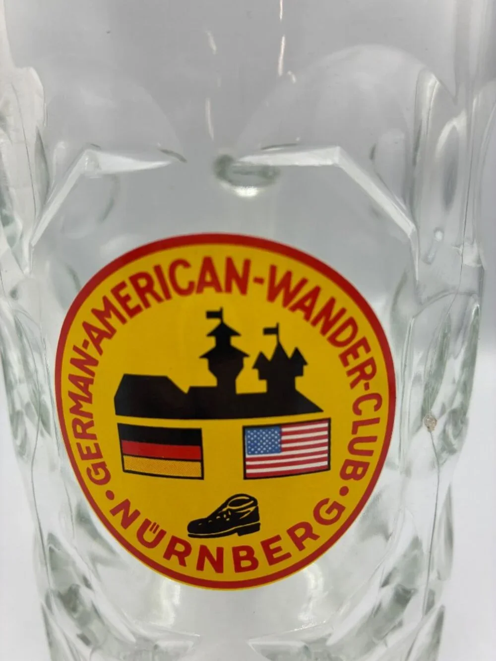 German-American Wander Club Nurnberg Glass Beer Stein Mug 0.5L Embossed Handle